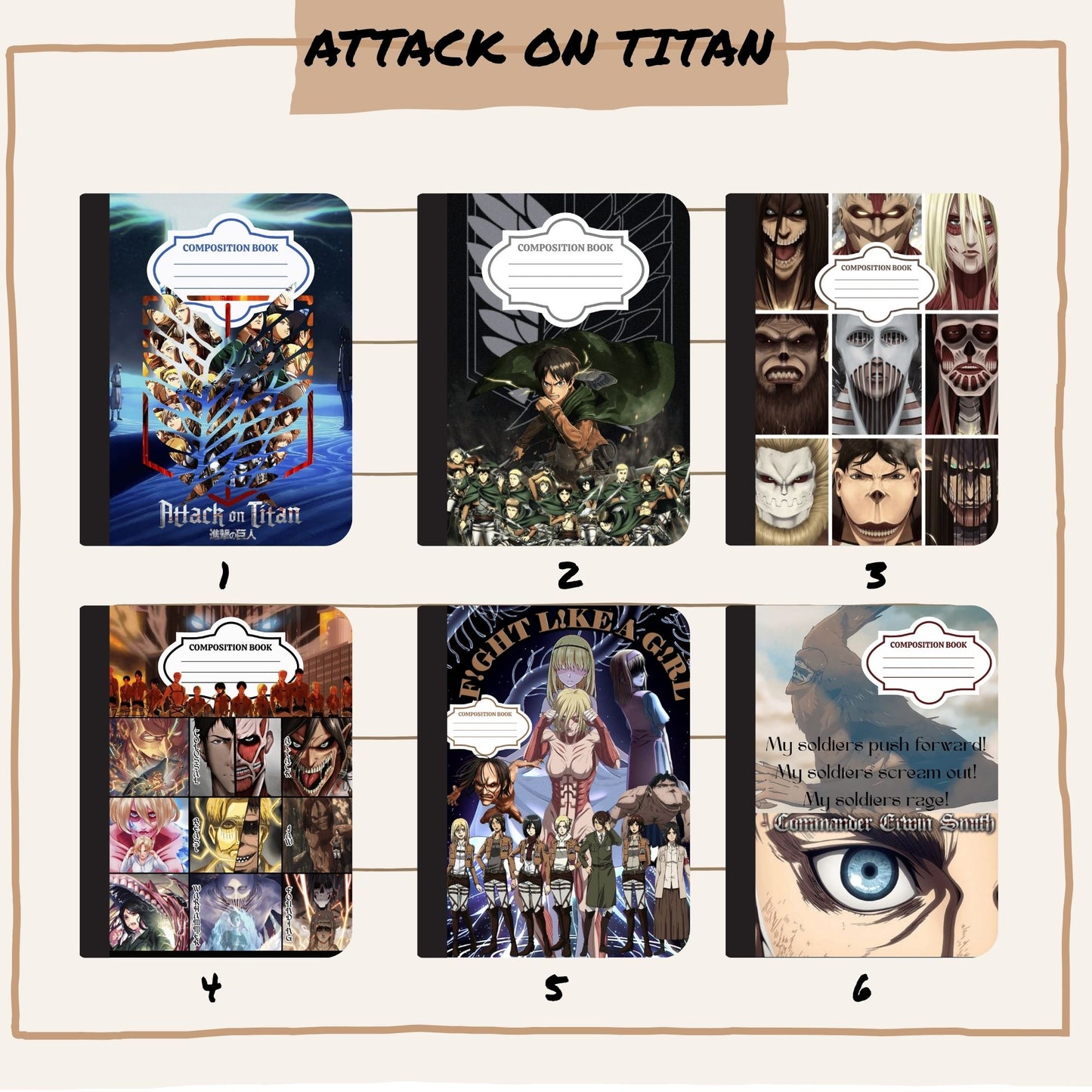 Attack On Titan Composition Book Design Bundle - DIGITAL DOWNLOAD