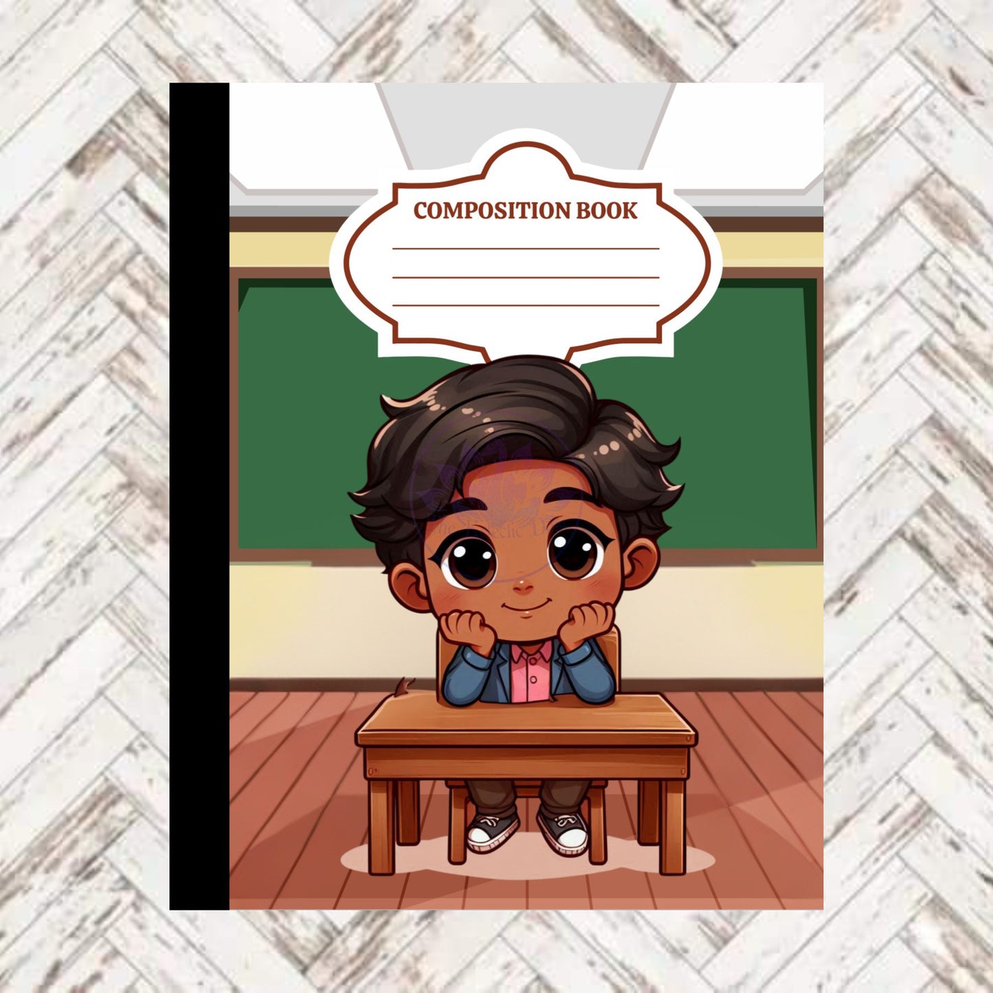 Desi Boy Sitting At Desk Composition Book