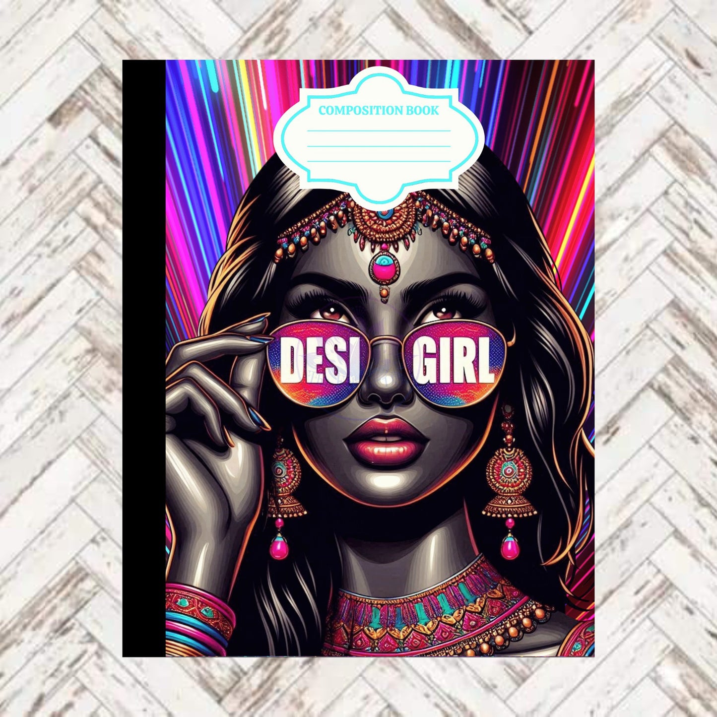 Neon Desi Girl Composition Book