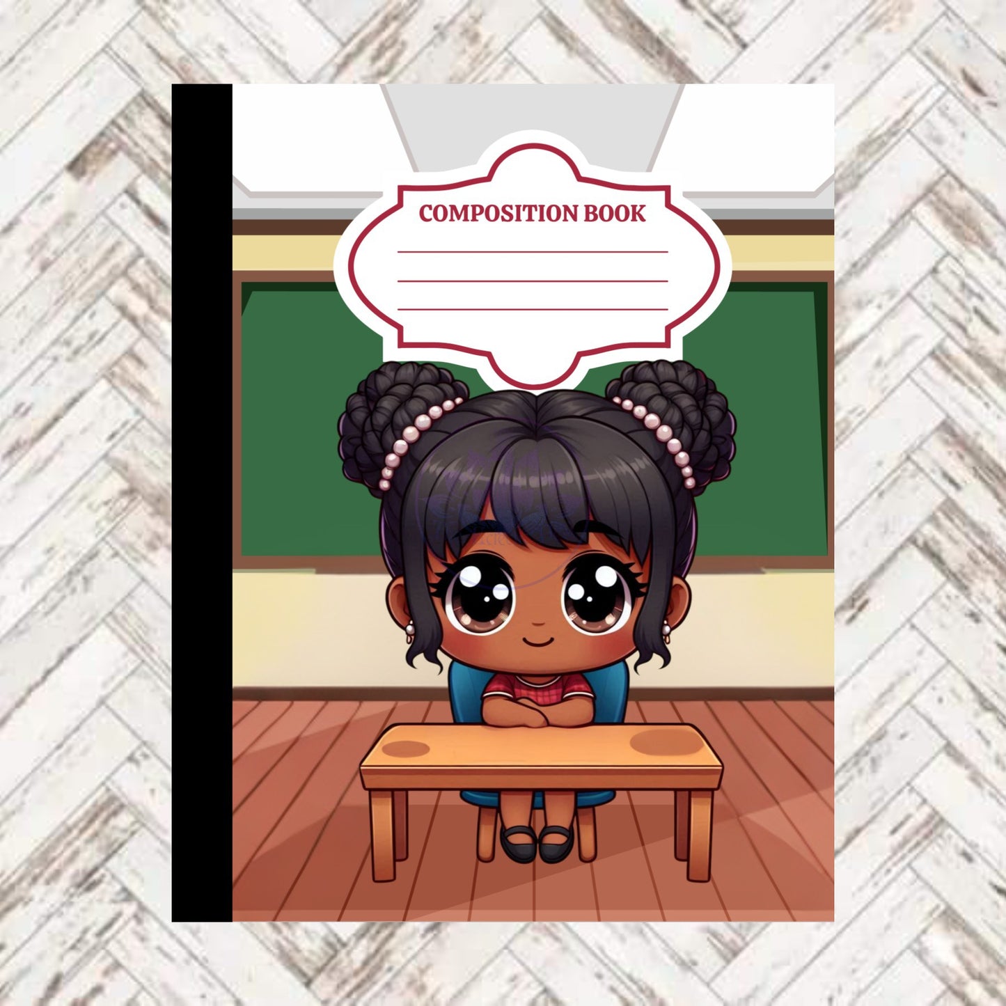 Desi Girl Sitting At Desk Composition Book