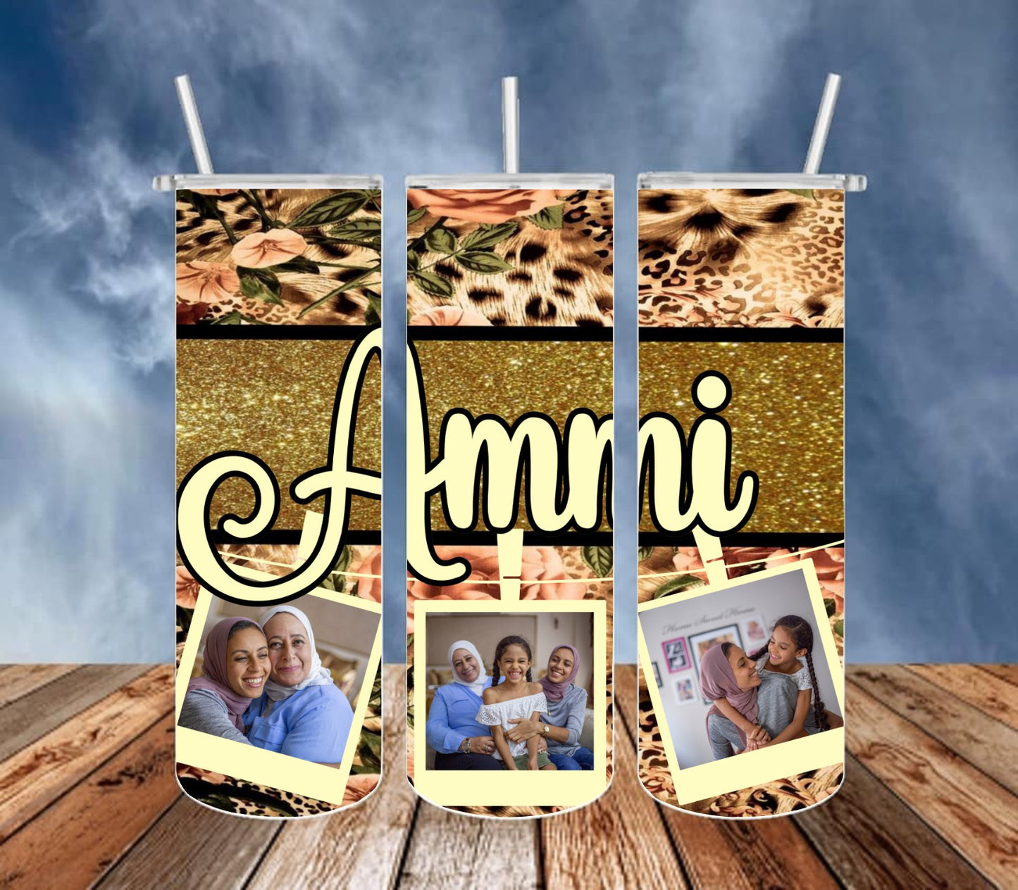 Gold Glitter Cheetah Floral Tumbler
