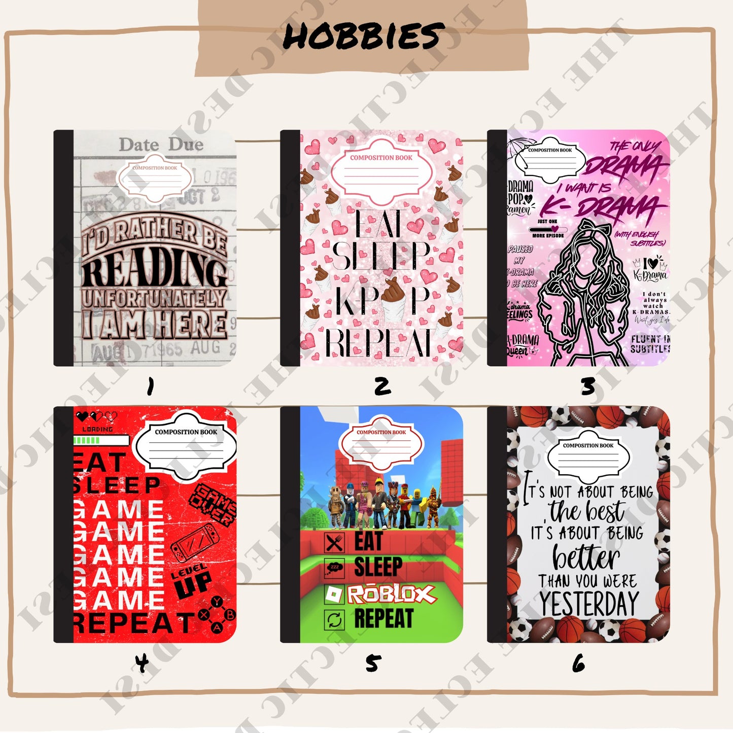 Hobbies Composition Book Design Bundle - DIGITAL DOWNLOAD