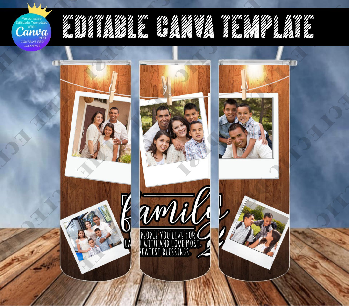 Family Quote With Photos Tumbler Design - CANVA TEMPLATE