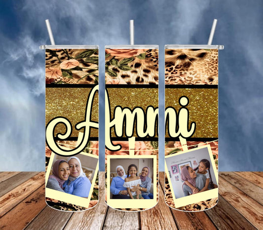 Gold Glitter Cheetah Floral Tumbler