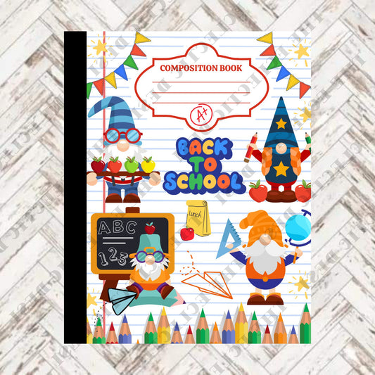 Back To School Gnomes Composition Book Design - DIGITAL DOWNLOAD