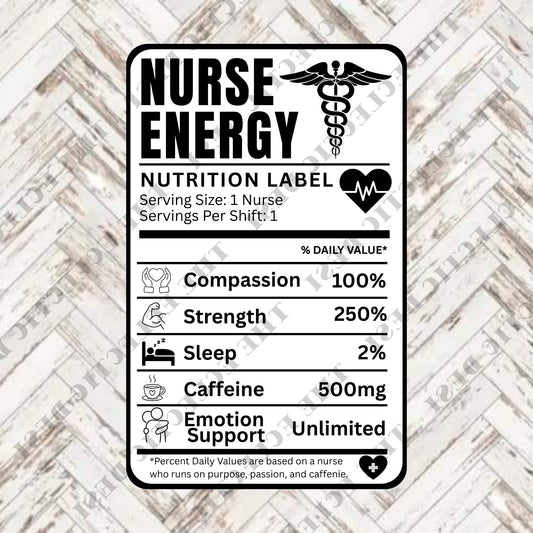 Nurse Energy Nutritional Facts - DIGITAL DOWNLOAD