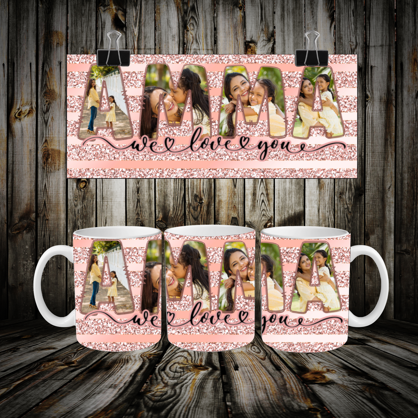 Rose Gold Glitter Floral Mug