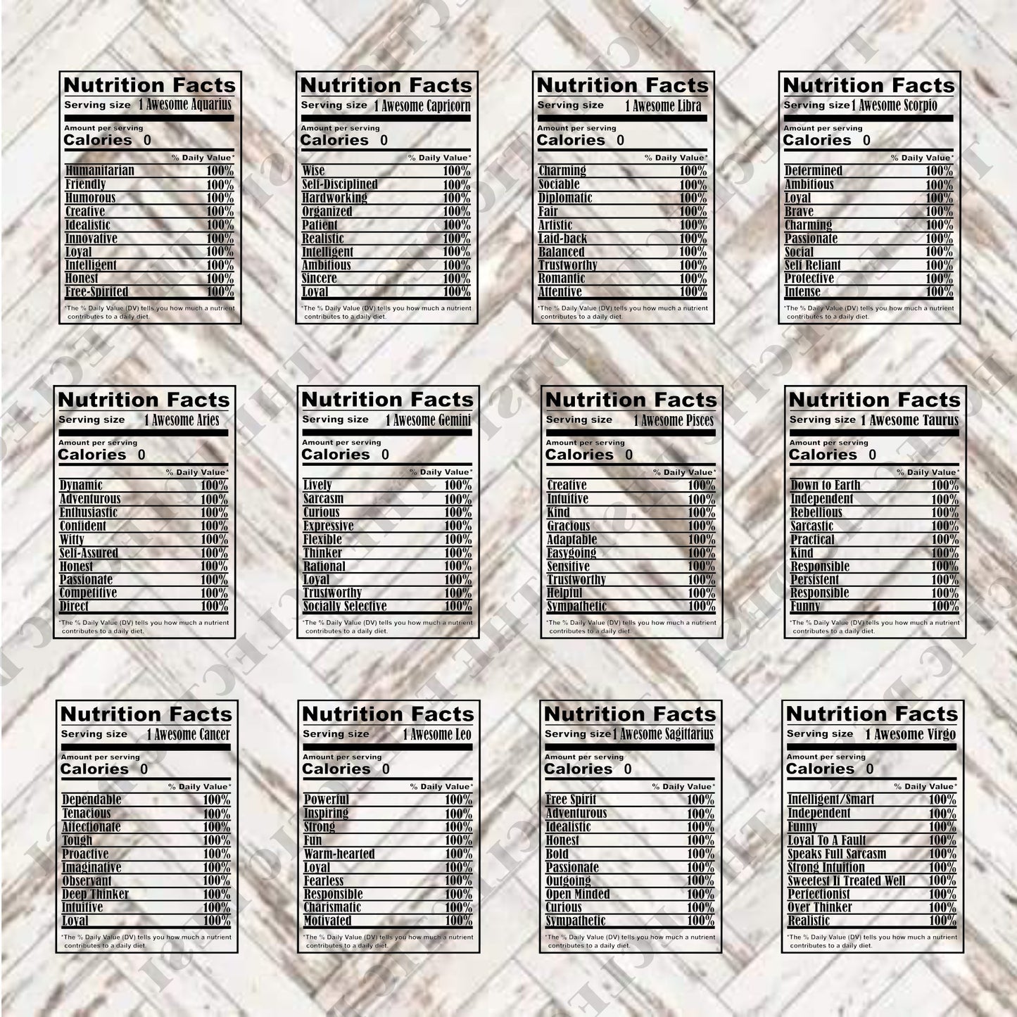 Zodiac Nutritional Facts - DIGITAL DOWNLOAD
