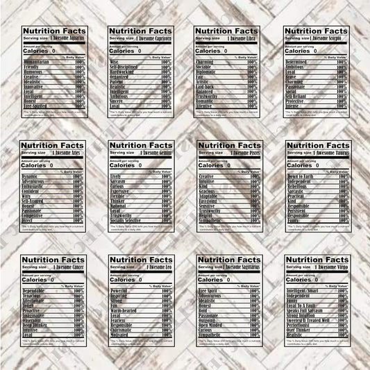 Zodiac Nutritional Facts - DIGITAL DOWNLOAD