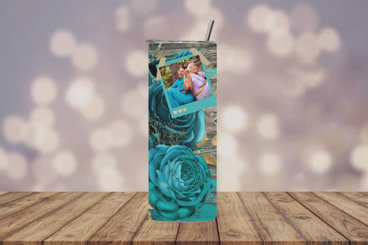 Turquoise Floral Tumbler