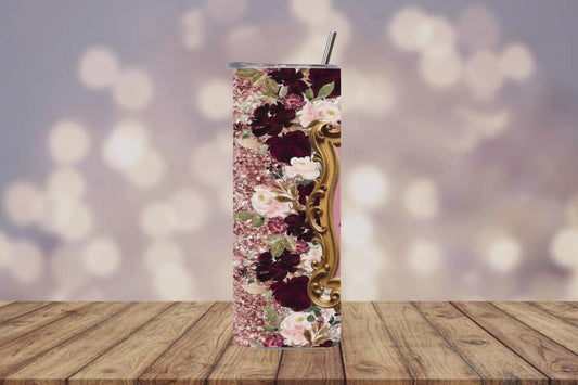 Maroon and Pink Floral With Gold Frame Tumbler