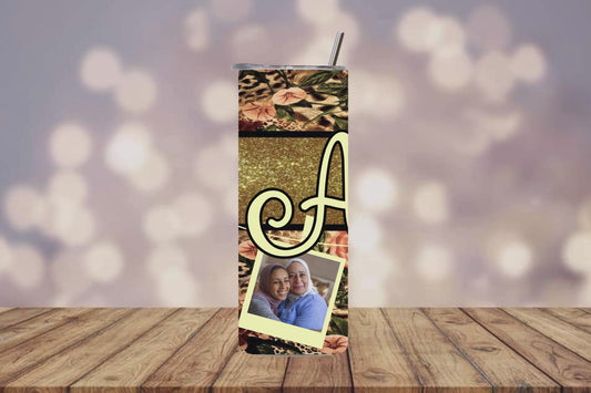 Gold Glitter Cheetah Floral Tumbler